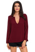 Sexy Burgundy V-Neck Button Detail Dip Back Blouse Top